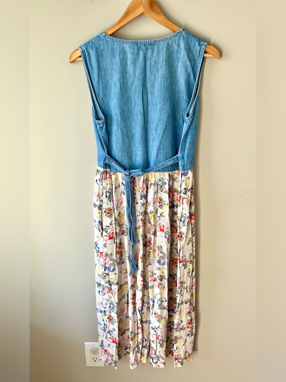 VTG Jane Ashley Blue Denim Top Floral Print Midi Dress Size Medium - 90's Boho - Picture 10 of 12